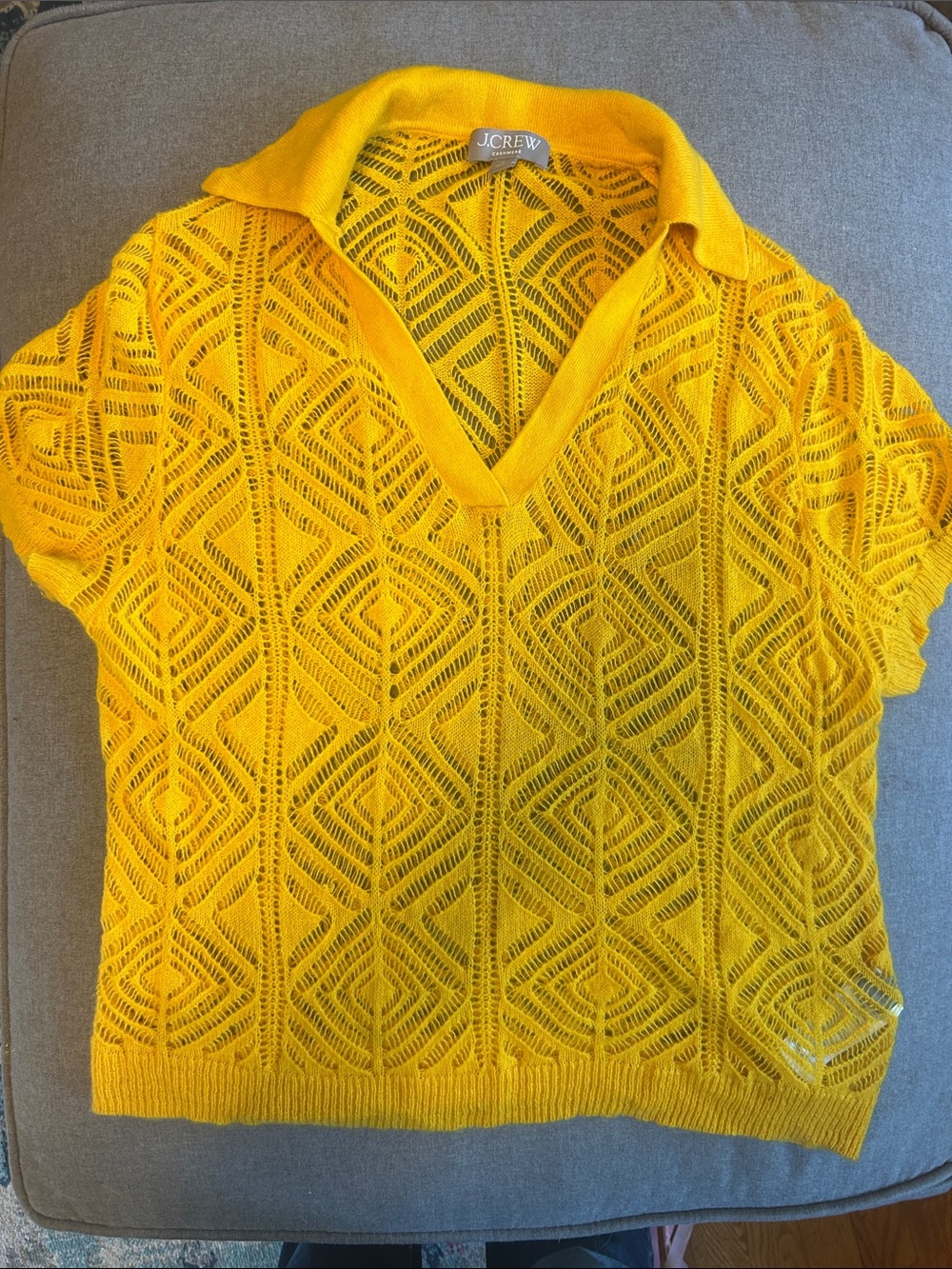 J. Crew Mustard Openwork Cashmere Polo